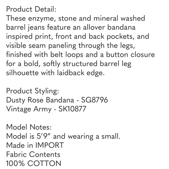 Eesome Boho Bandana Barrel Jeans Olive Paisley Pants - Picture 4 of 4